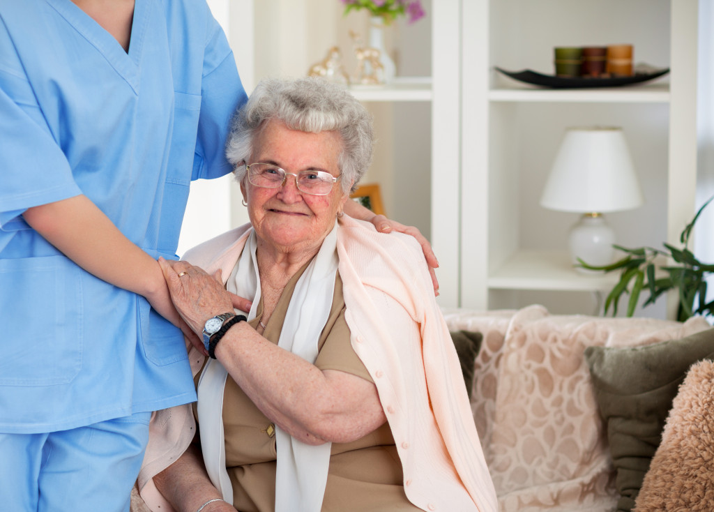 elderly woman and nurse