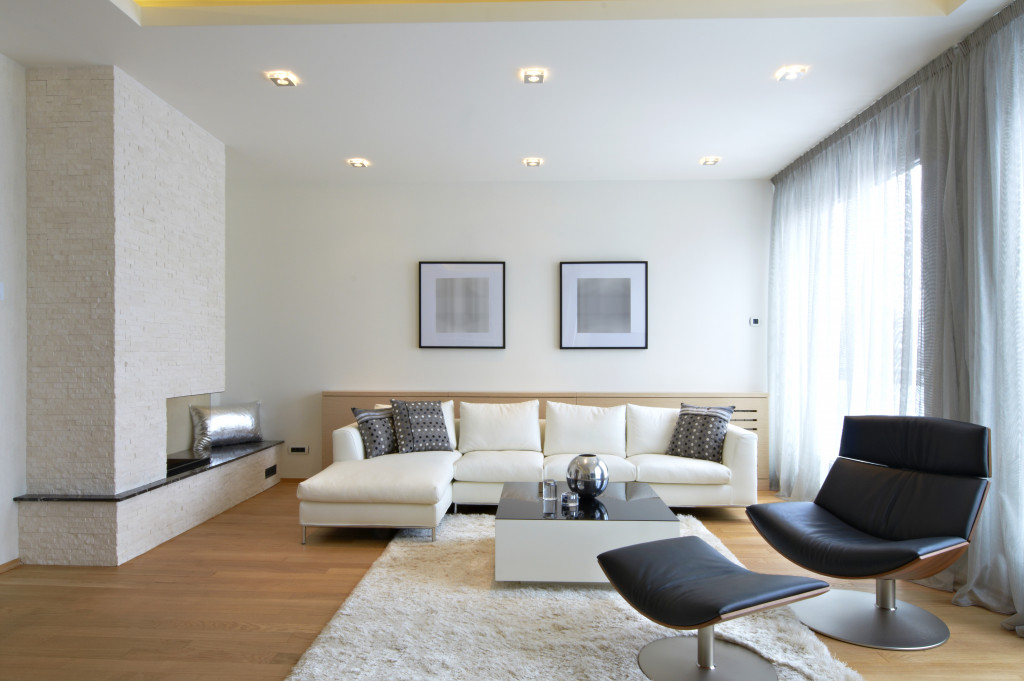 modern living room interior with sofas and large carpet