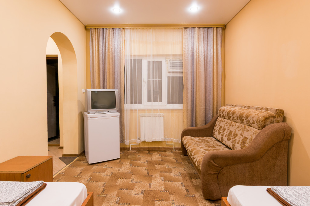 apartment with sofa bed and TV small space interior