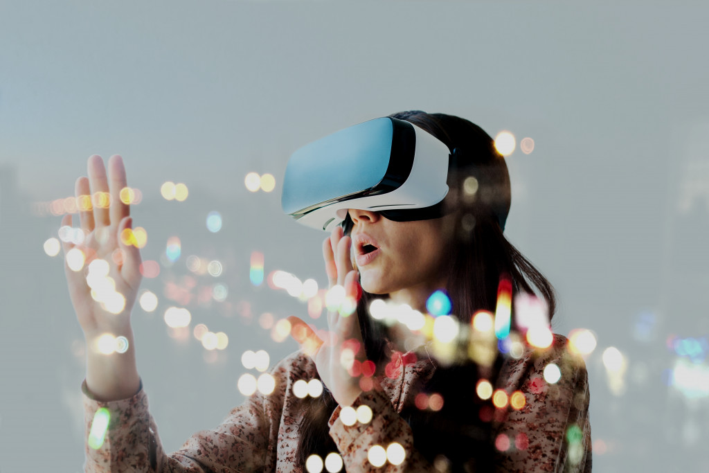 woman wearing virtual reality glasses futuristic concept