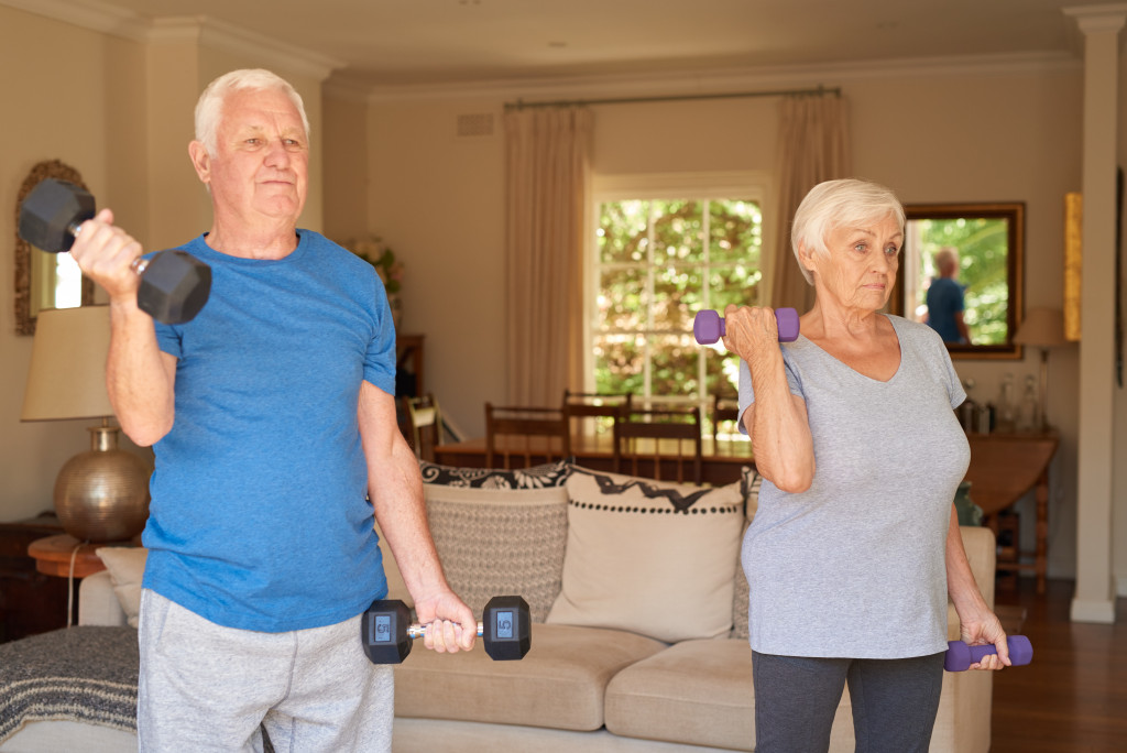 Couple senior exercising