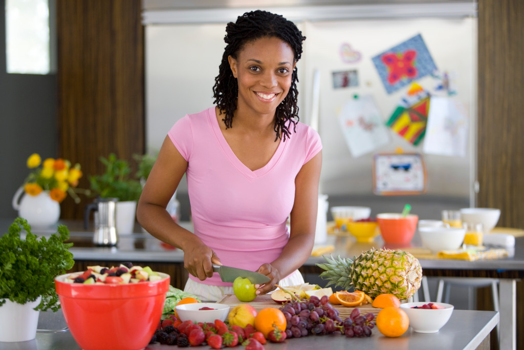 preparing fruit snacks in the kitchen