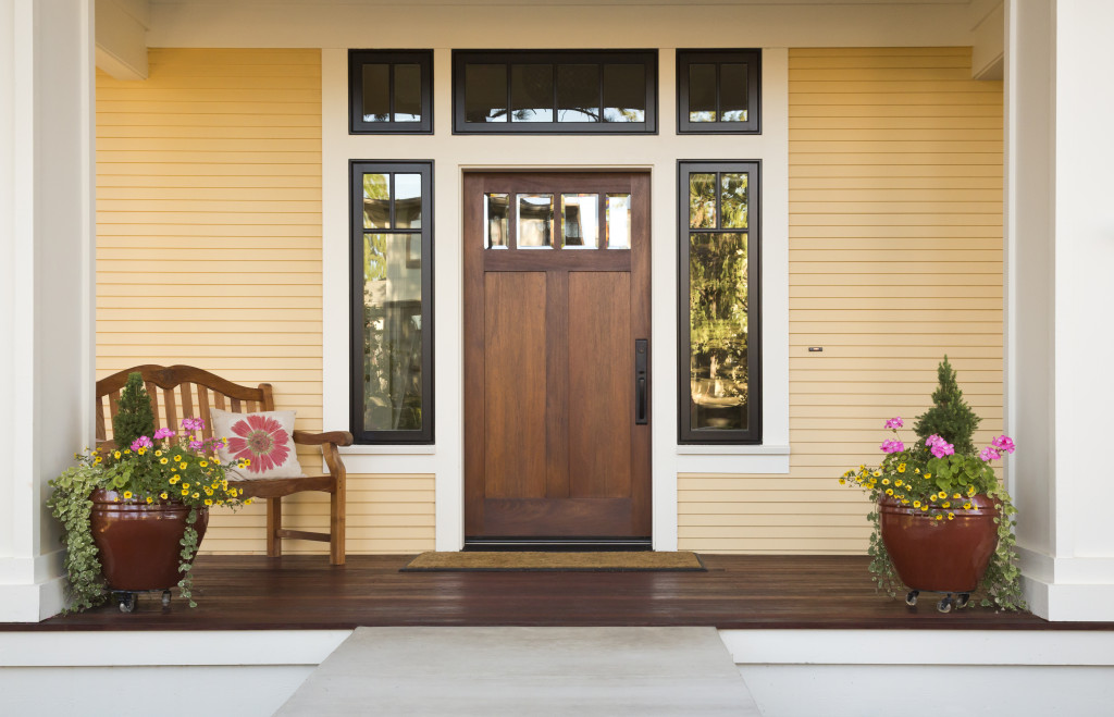 front door of home with chair