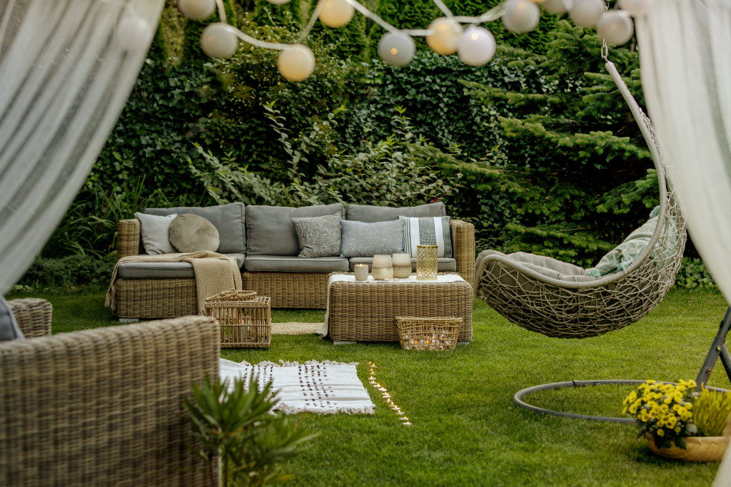 hanging chair in the garden